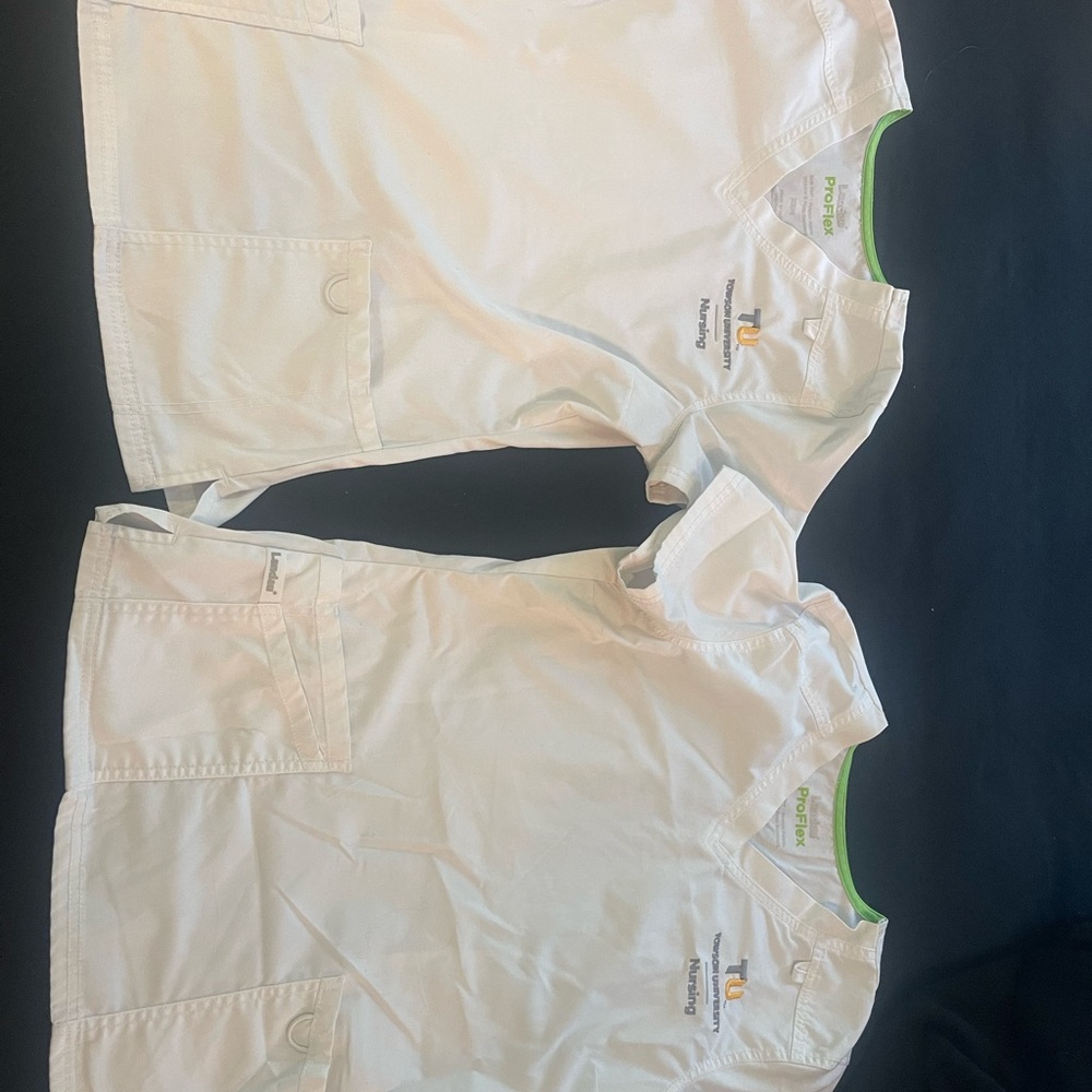 Towson University White Scrub Tops with Embroidered Details